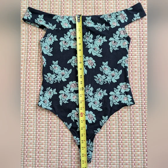 Intimately Free People So Much Floral Black Teal Off Shoulder Bodysuit - Picture 10 of 12